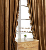 Smooth Textured Velvet Curtains, Premium & Elegant Door Curtains with Tieback and Eyelets (Brown)